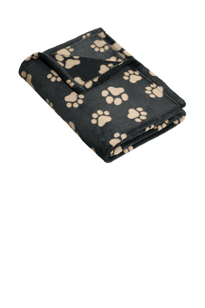 Port Authority Small Ultra Plush Blanket Graphite with Biscuit Paws pattern – embroidered logo available – Pro Goodie Promotion