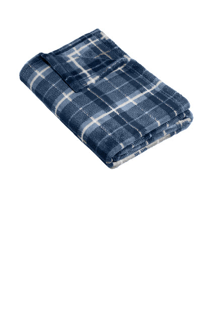 Port Authority Small Ultra Plush Blanket True Navy with Dusk Herringbone Plaid – logo embroidery option – Pro Goodie Promotion
