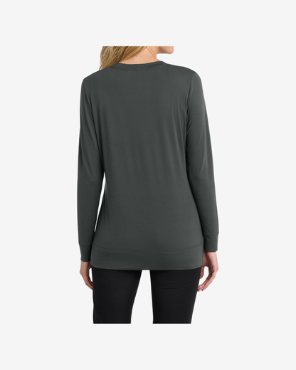 Port Authority Women’s Concept Cardigan L545 grey smoke side view soft stretch women’s cardigan for embroidered staff apparel