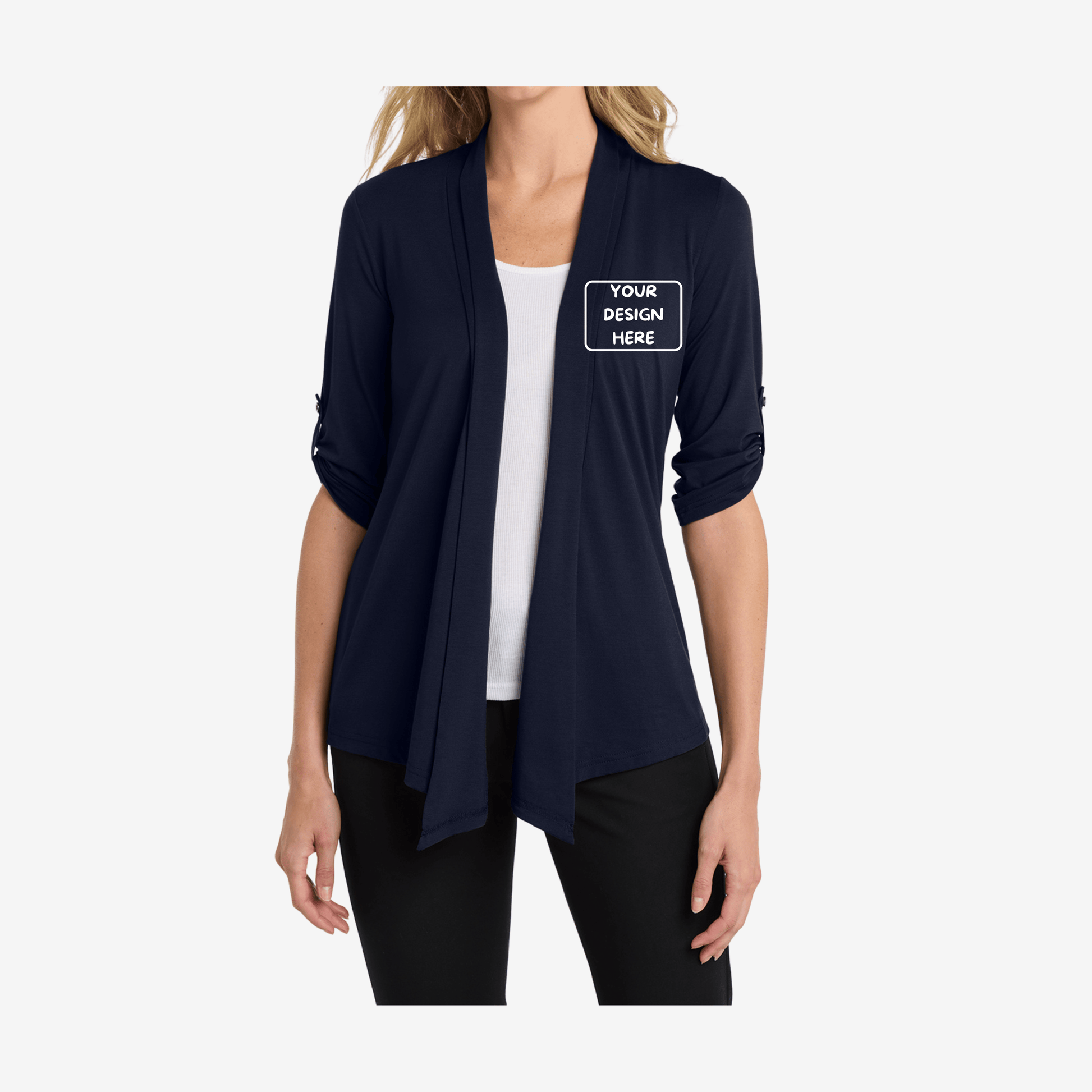 Port Authority Women's Concept Shrug L543 dress blue navy front view women's business casual shrug