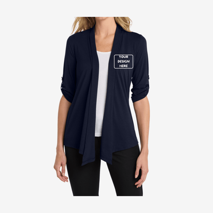 Port Authority Women's Concept Shrug L543 dress blue navy front view women's business casual shrug