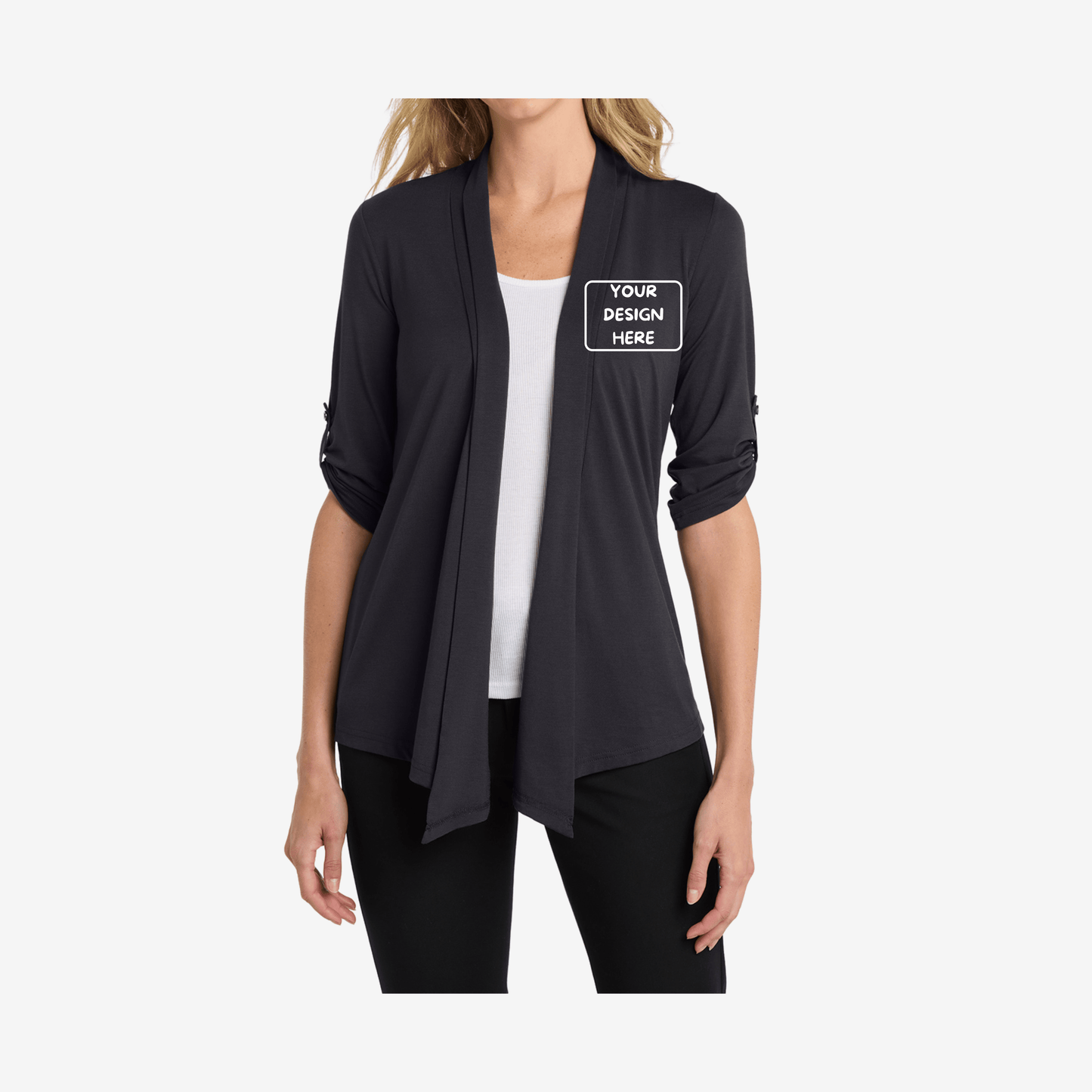 Port Authority Women's Concept Shrug L543 grey smoke front view women's office layering shrug