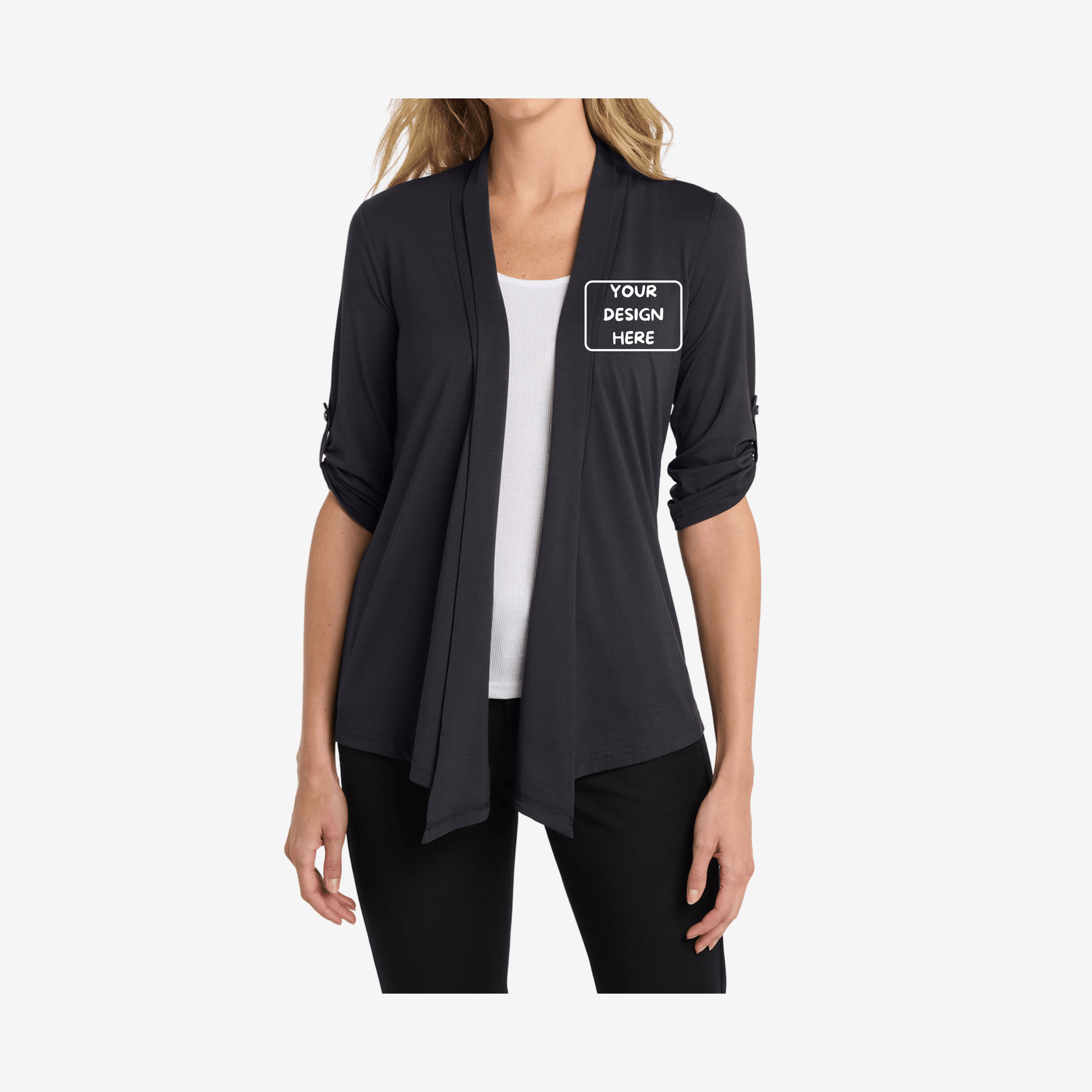 Port Authority Women's Concept Shrug L543 grey smoke front view women's office layering shrug