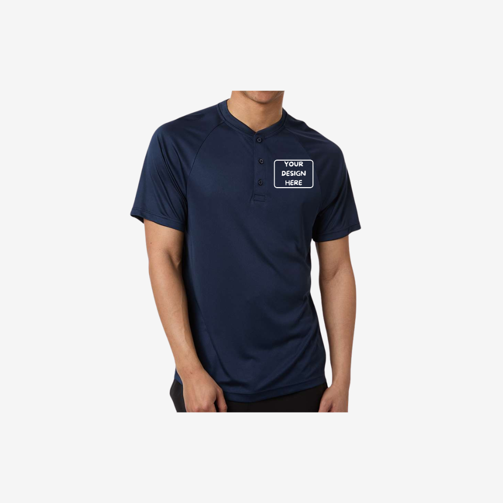Team 365 men’s performance henley sport dark navy custom embroidered work shirt