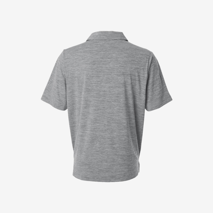 Team 365 men’s relay heathered stripe polo black heather white back view embroidered business uniform polo