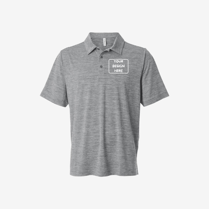 Team 365 men’s relay heathered stripe polo black heather white custom embroidered performance uniform polo