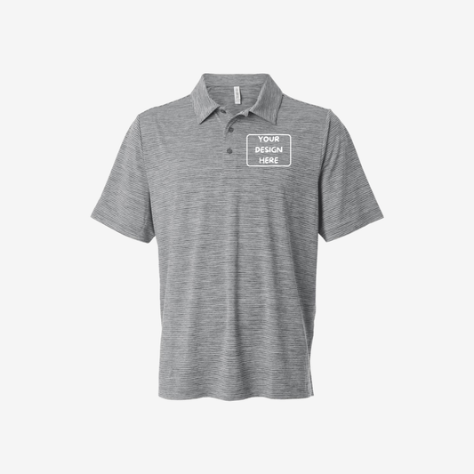 Team 365 men’s relay heathered stripe polo black heather white custom embroidered performance uniform polo