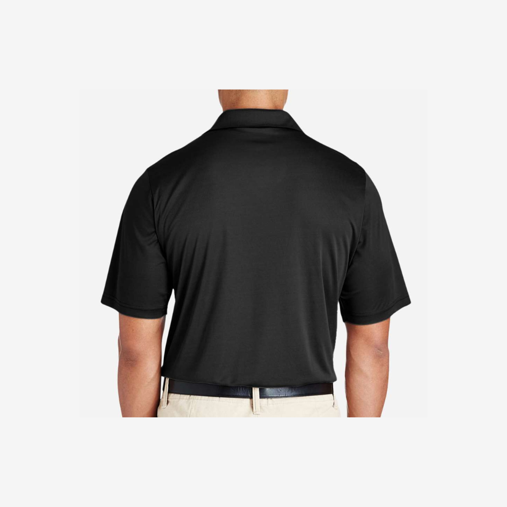 Team 365 men’s tall performance polo black back view custom embroidered work uniform polo