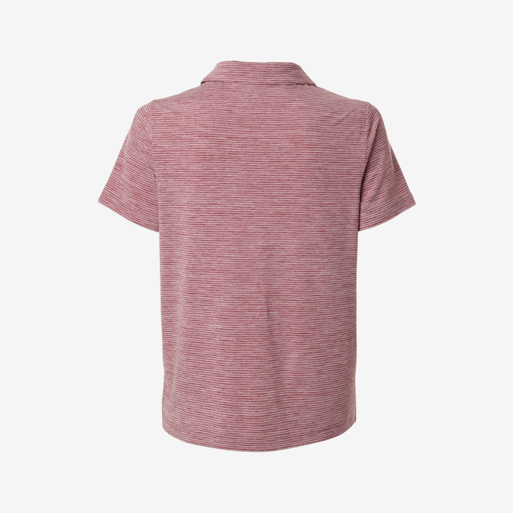 Team 365 women’s relay heathered stripe polo sport maroon heather white back view embroidered business uniform polo