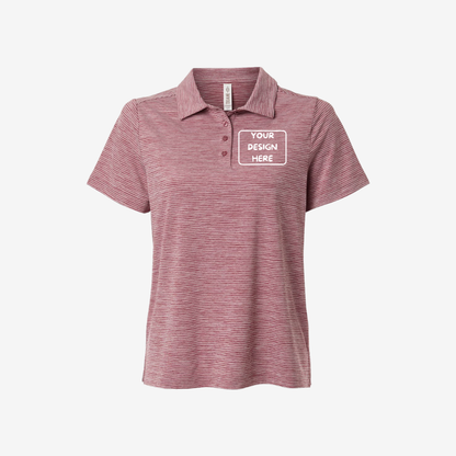 Team 365 women’s relay heathered stripe polo sport maroon heather white custom embroidered performance uniform polo. Premium striped design for modern women’s uniforms.
