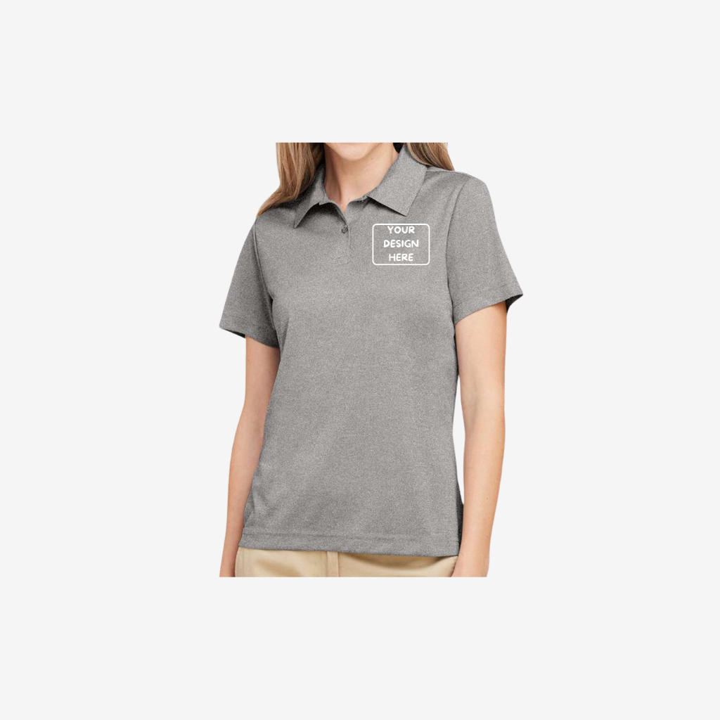 Team 365 women’s sonic heather performance polo athletic heather grey custom logo uniform polo