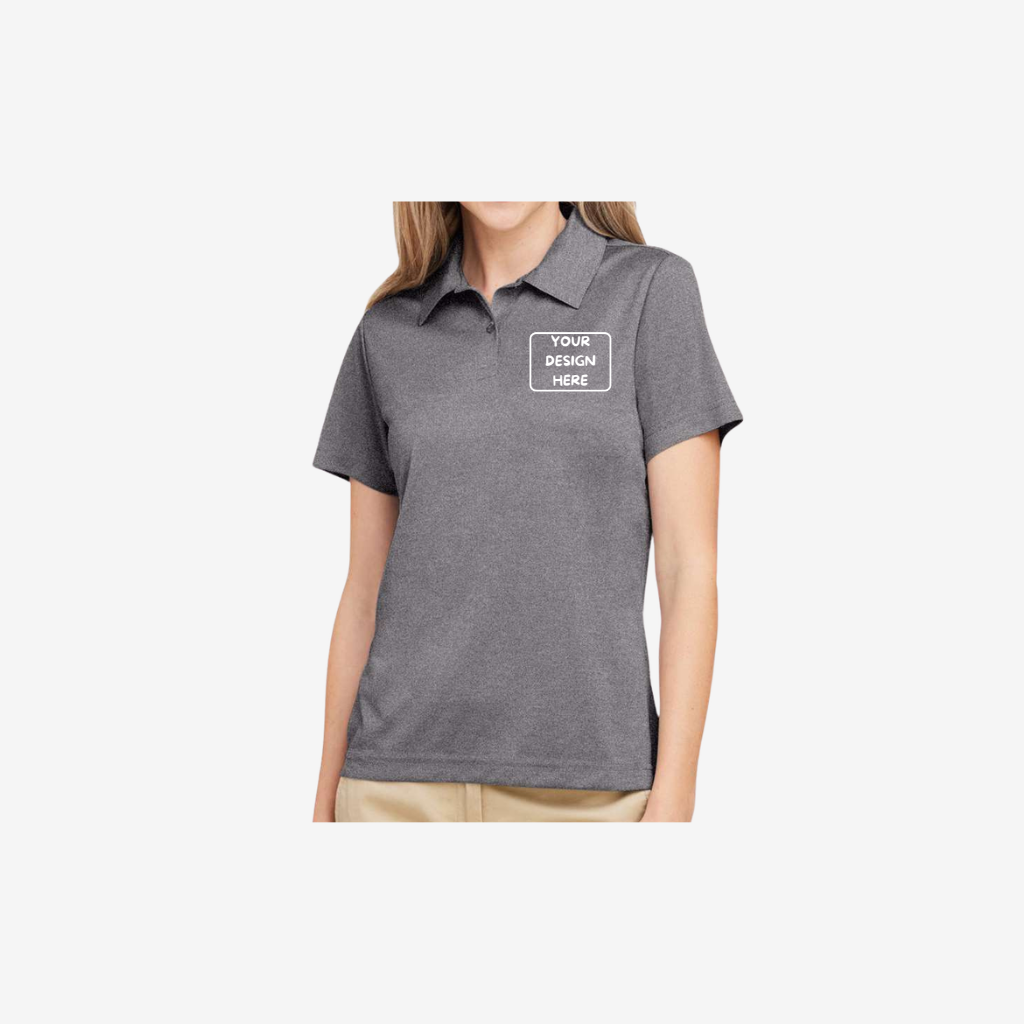 Team 365 women’s sonic heather performance polo dark grey heather moisture wicking work polo