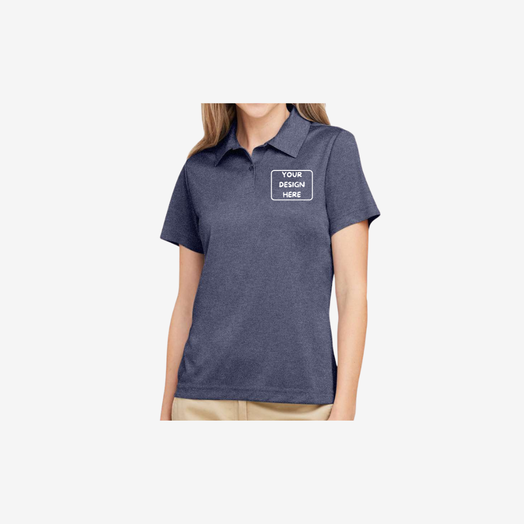 Team 365 women’s sonic heather performance polo sport dark navy custom embroidered business polo