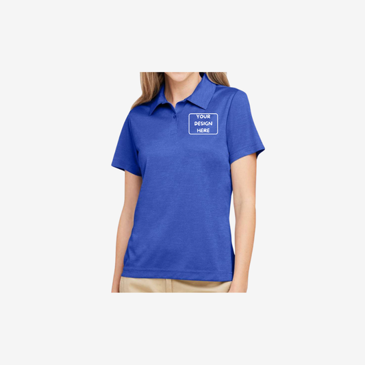 Team 365 women’s sonic heather performance polo sport royal heather blue custom uniform polo shirt