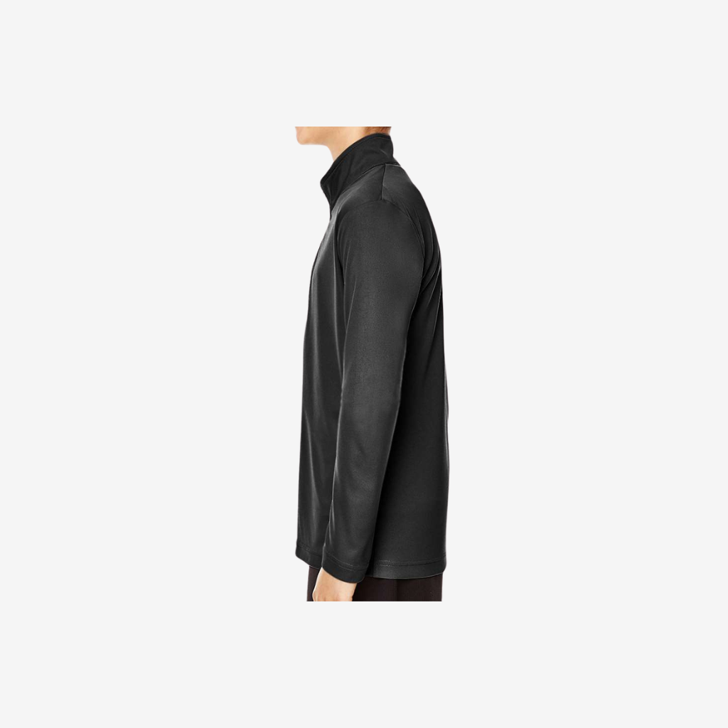 Team 365 youth quarter zip performance pullover black side view custom team apparel jacket