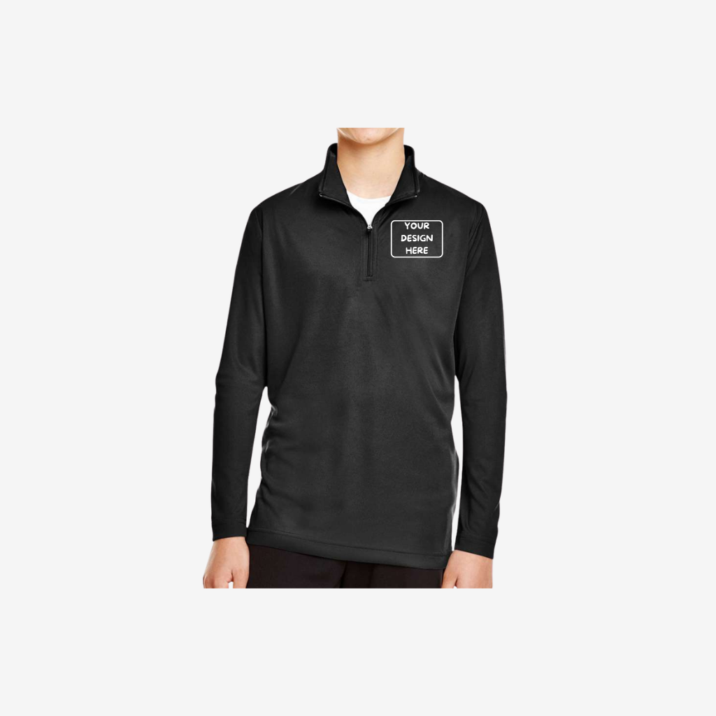 Team 365 youth quarter zip performance pullover black custom embroidered team jacket