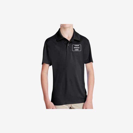 Team 365 youth zone performance polo black custom embroidered athletic team polo