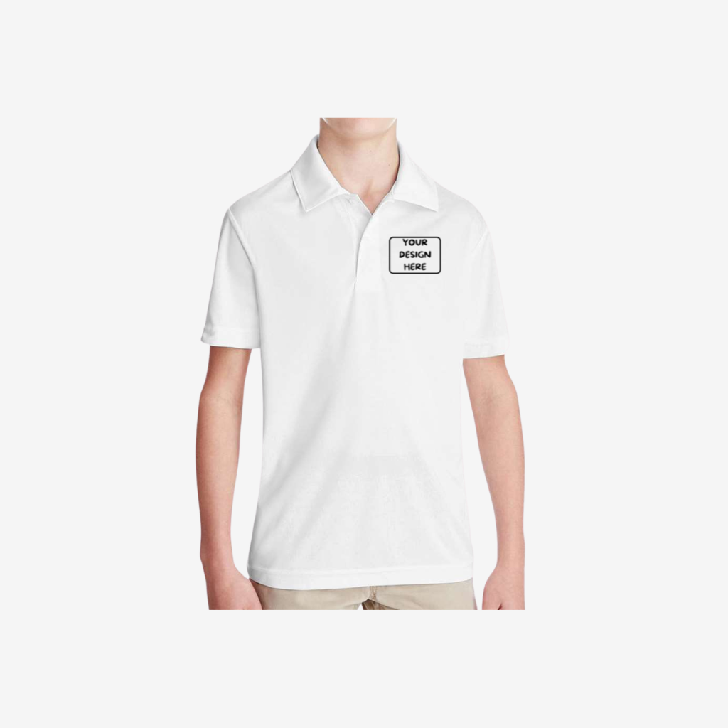 Team 365 youth zone performance polo white moisture wicking custom team uniform shirt
