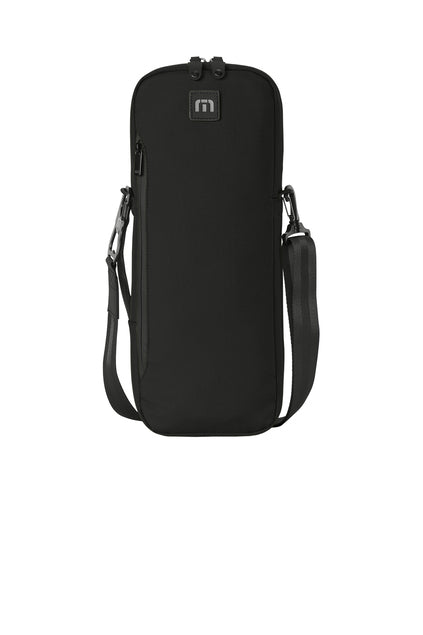 Front view of custom TravisMathew Gimme Cooler in black color with logo embroidery for corporate gifts and promotional use