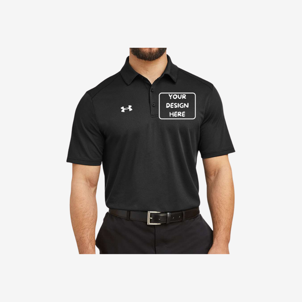 Under Armour men’s tech polo black white custom embroidered performance work polo