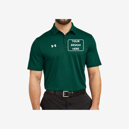Under Armour men’s tech polo forest green white custom logo performance uniform polo