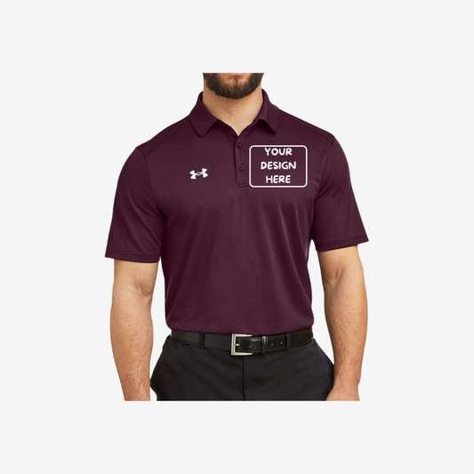 Under Armour men’s tech polo maroon white moisture wicking custom team uniform polo
