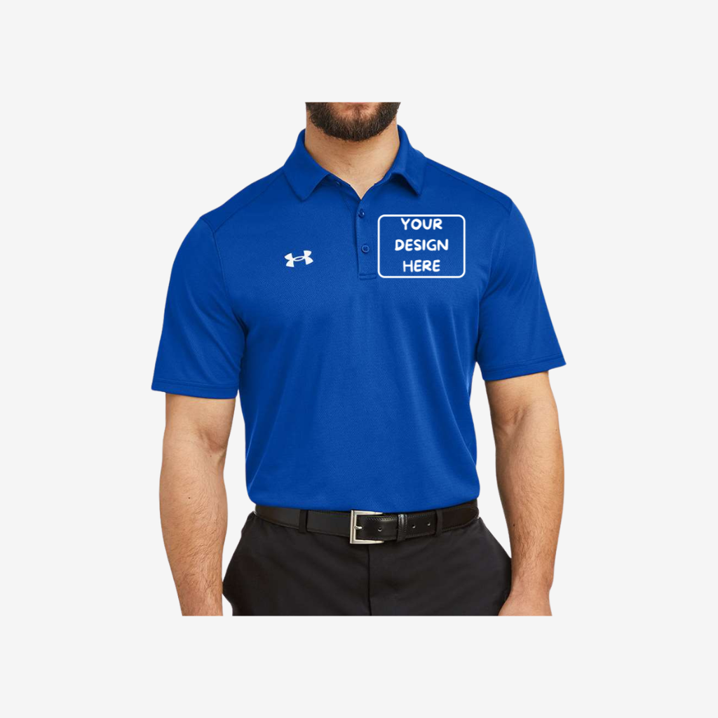 Under Armour men’s tech polo royal white moisture wicking custom team uniform polo