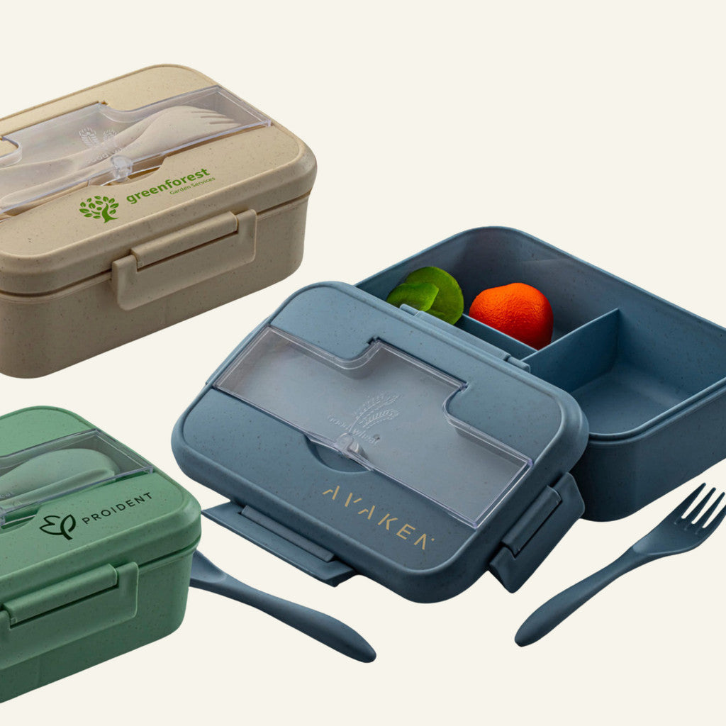 Custom wheat straw lunch box set eco friendly promotional product with logo printing