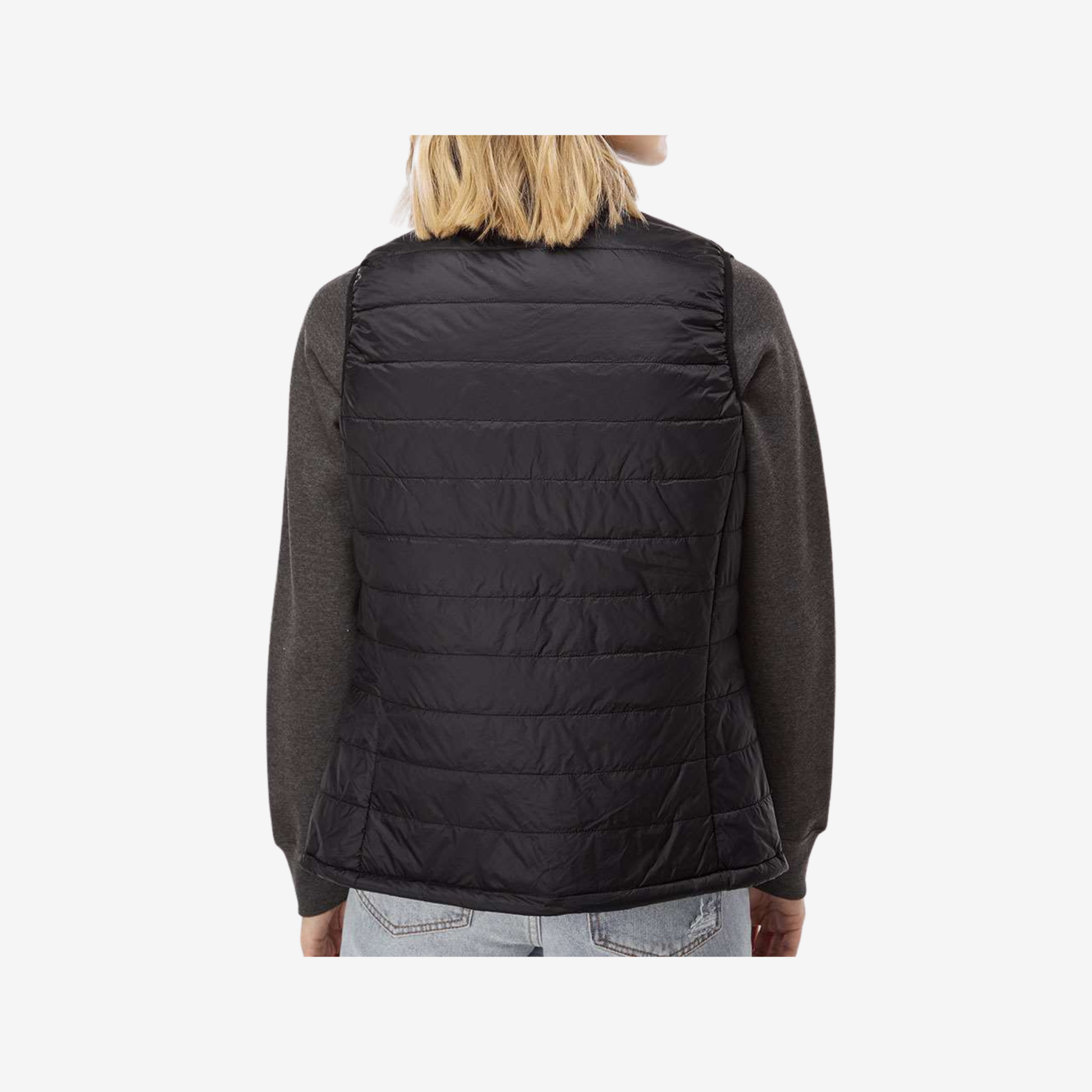 Women's Puffer Vest black back view insulated vest for company uniforms