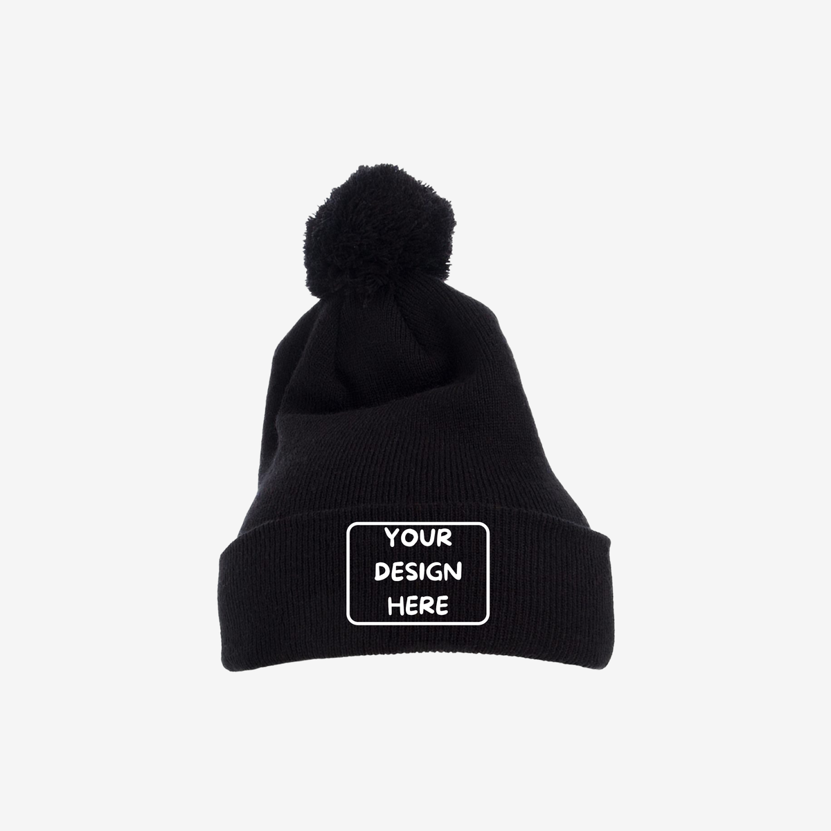 Black YP Classics 1501P pom-pom cuffed knit beanie with a fold-over cuff and pom-pom top