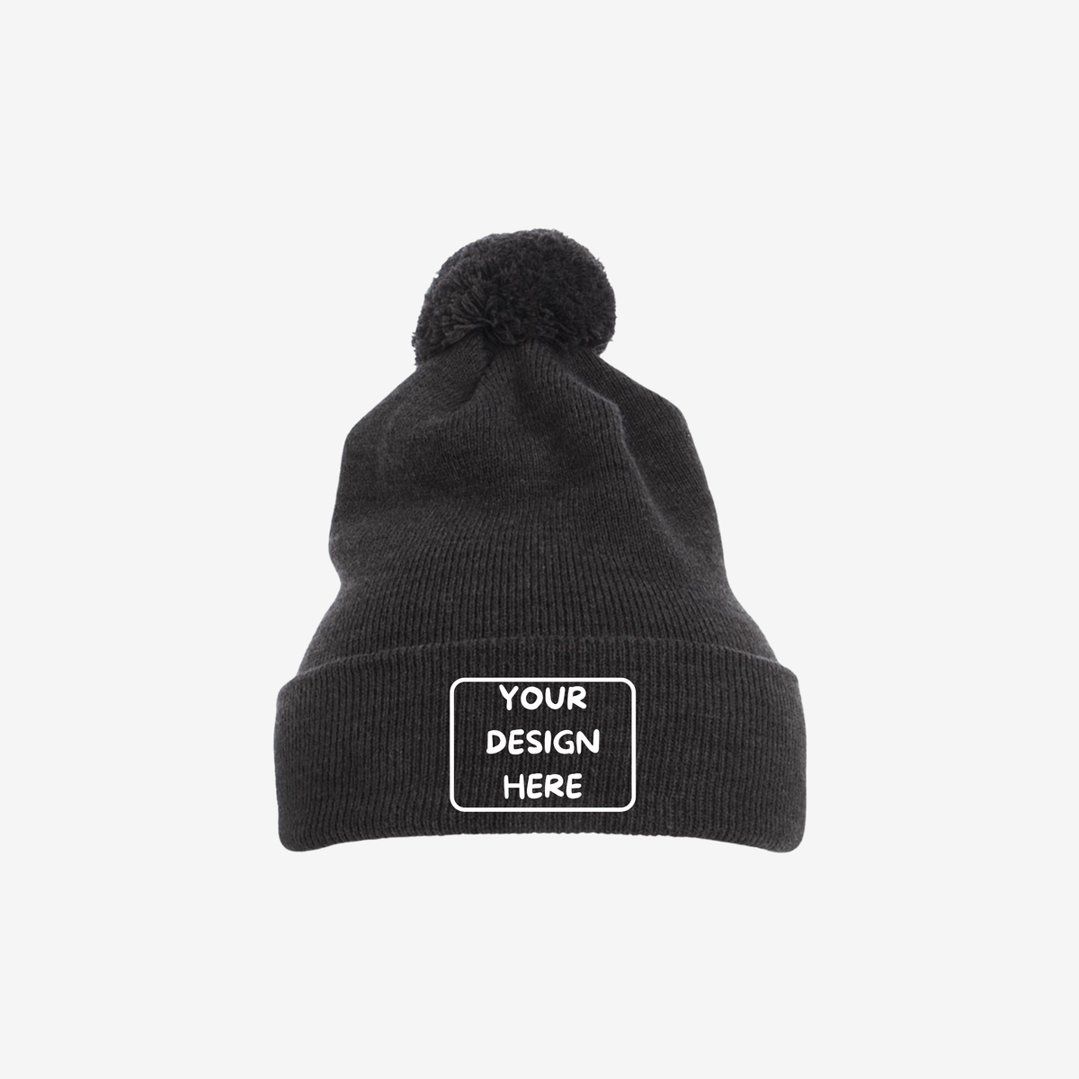 Dark Grey YP Classics 1501P pom-pom cuffed knit beanie with a fold-over cuff and pom-pom top