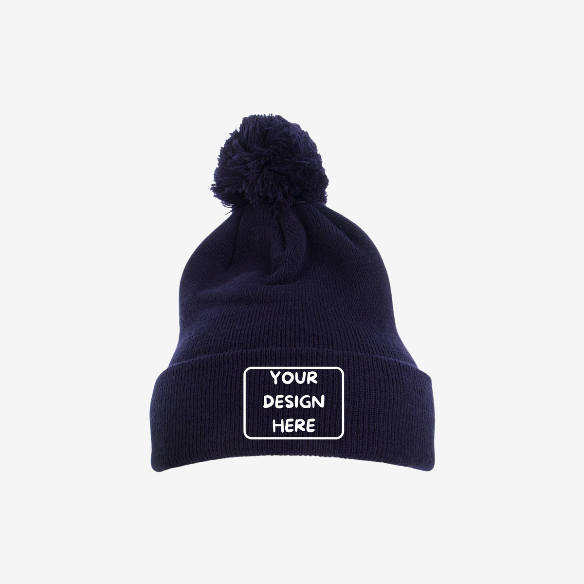 Navy YP Classics 1501P pom-pom cuffed knit beanie with a fold-over cuff and pom-pom top