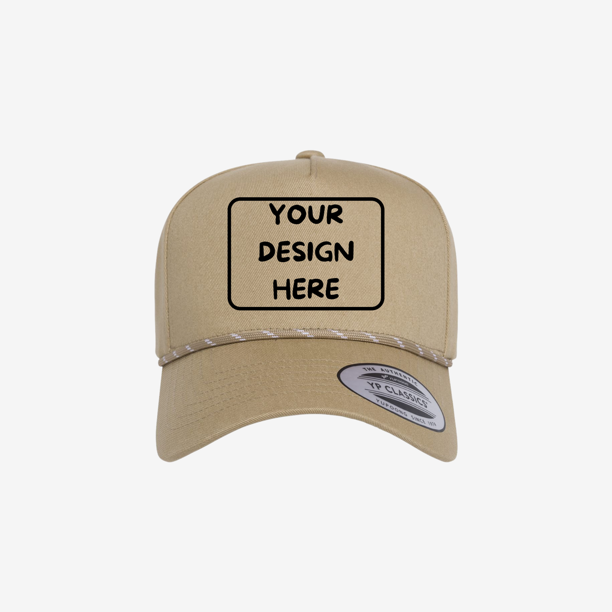 Khaki YP Classics 5079BD retro five-panel rope cap with a braided rope accent and curved bill
