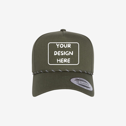 Loden Green YP Classics 5079BD retro five-panel rope cap with a braided rope accent and curved bill
