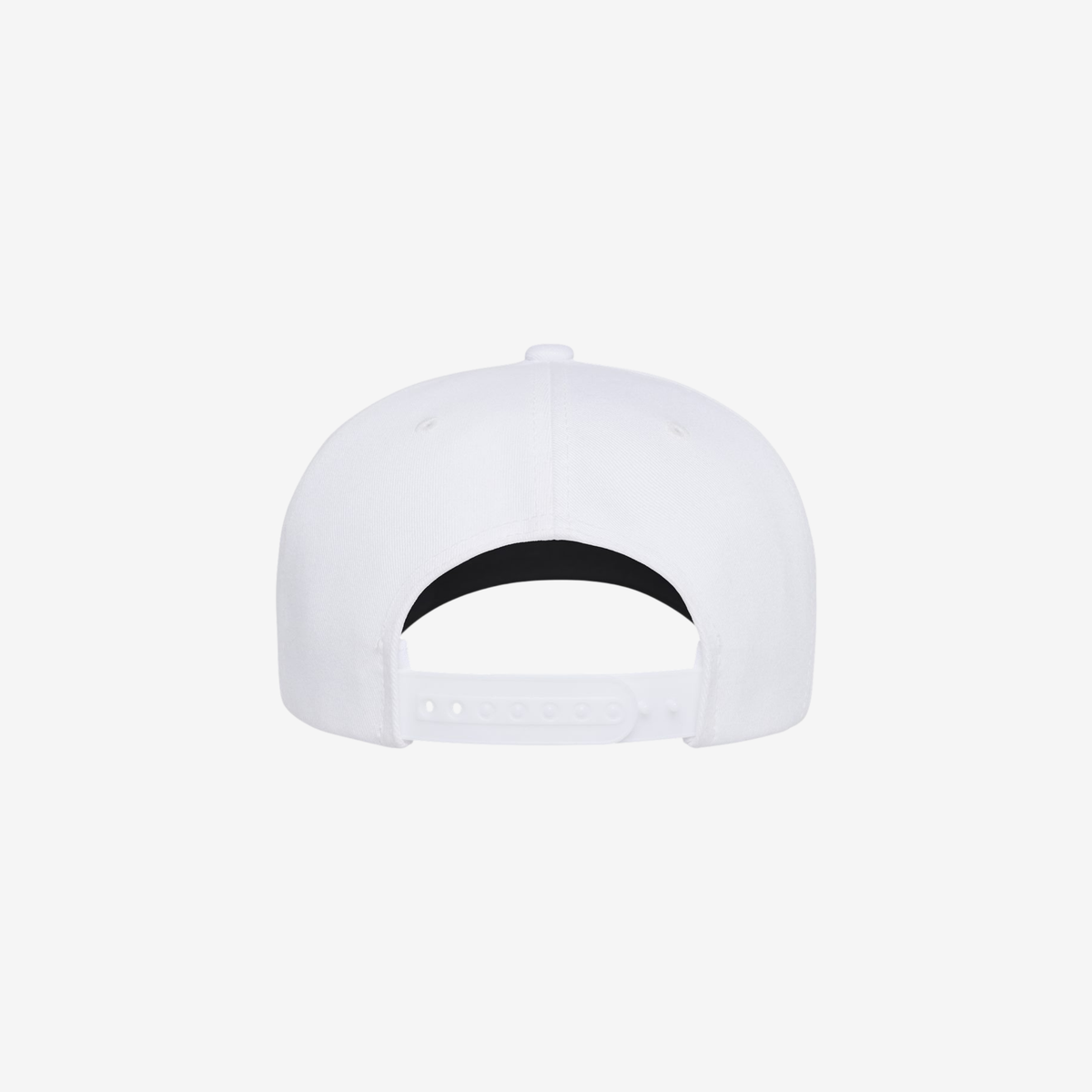 Back view of White YP Classics 5079BD retro five-panel rope cap showing the adjustable snapback closure