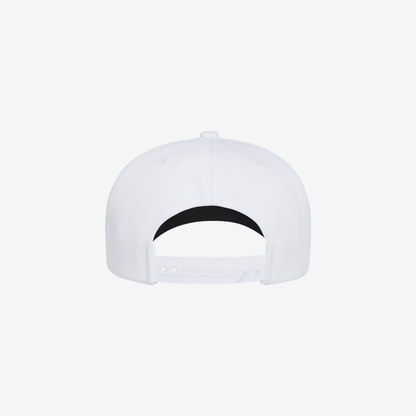 Back view of White YP Classics 5079BD retro five-panel rope cap showing the adjustable snapback closure