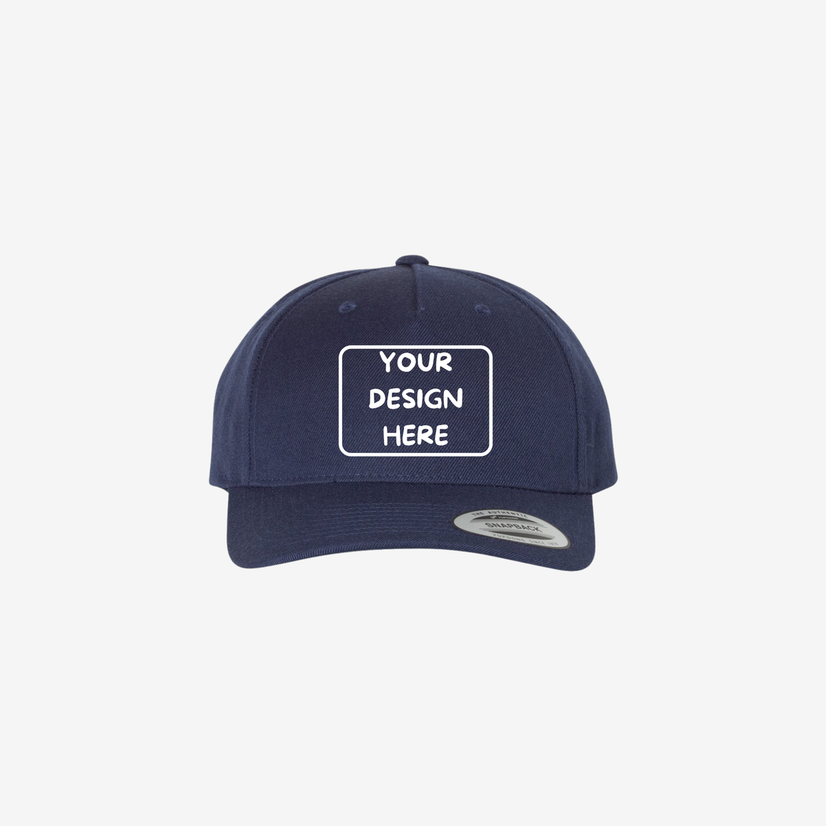 Navy YP Classics 5789M premium five-panel curved bill snapback cap with a structured mid-profile crown