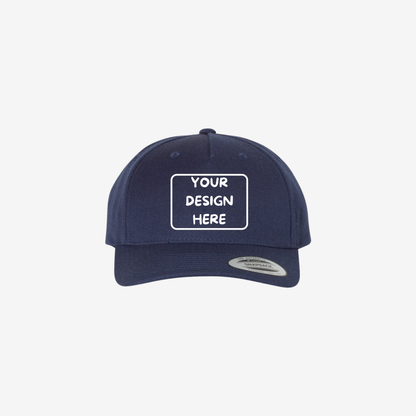 Navy YP Classics 5789M premium five-panel curved bill snapback cap with a structured mid-profile crown