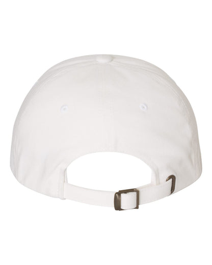 Back view of White YP Classics 6245PT peached cotton twill dad hat showing the adjustable antique brass buckle closure