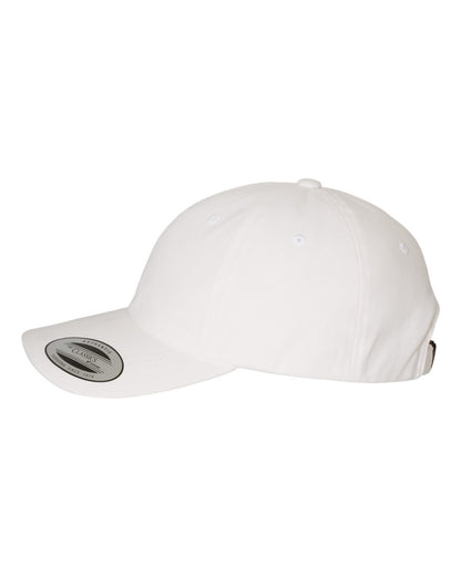 Side view of White YP Classics 6245PT peached cotton twill dad hat showing the low-profile crown and curved bill