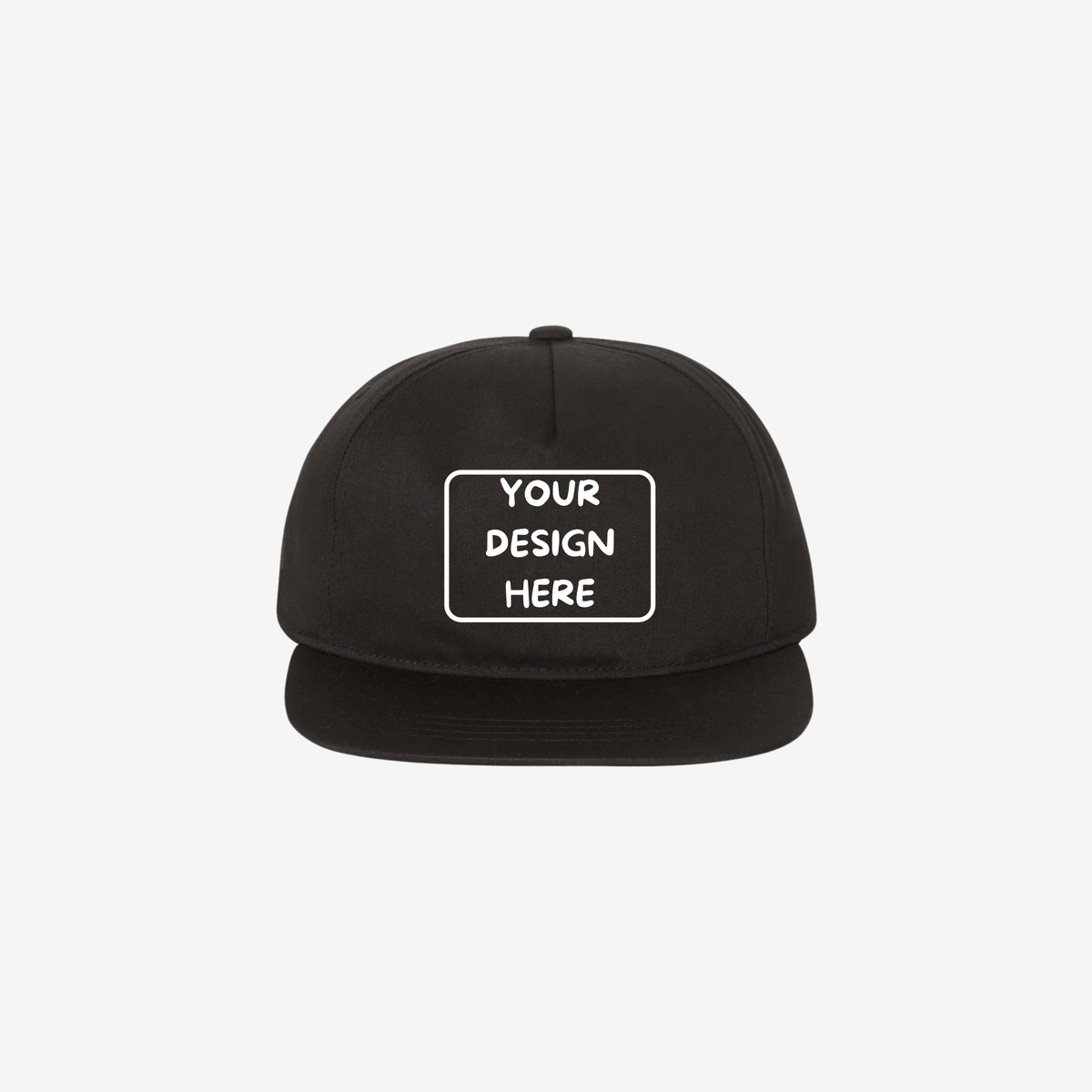 Black YP Classics 6502 lightly structured five-panel snapback cap with a high-profile crown and flat bill
