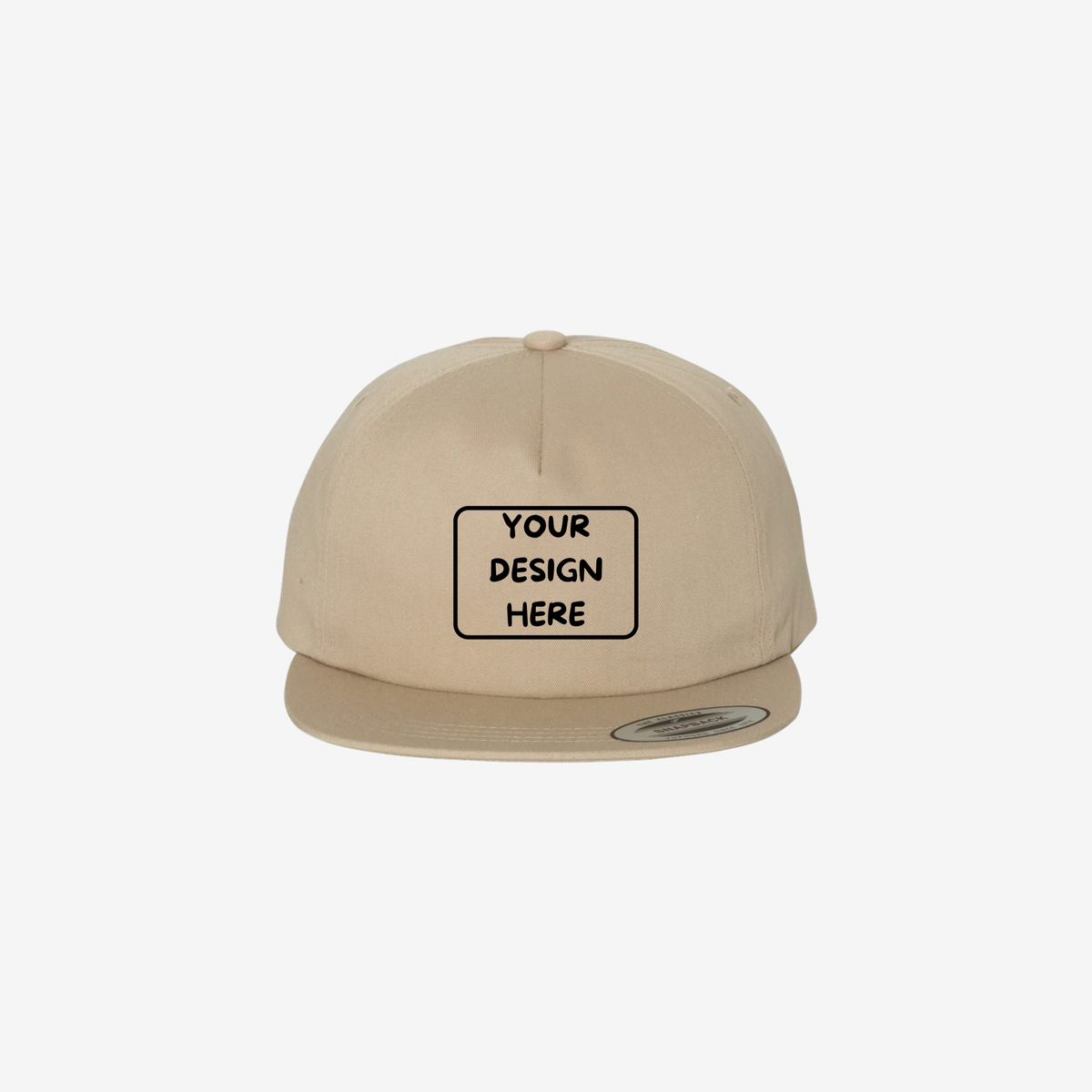 Khaki YP Classics 6502 lightly structured five-panel snapback cap with a high-profile crown and flat bill
