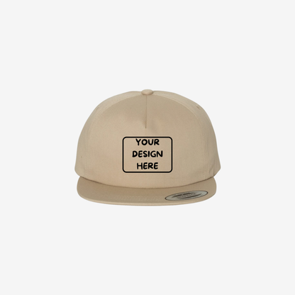 Khaki YP Classics 6502 lightly structured five-panel snapback cap with a high-profile crown and flat bill