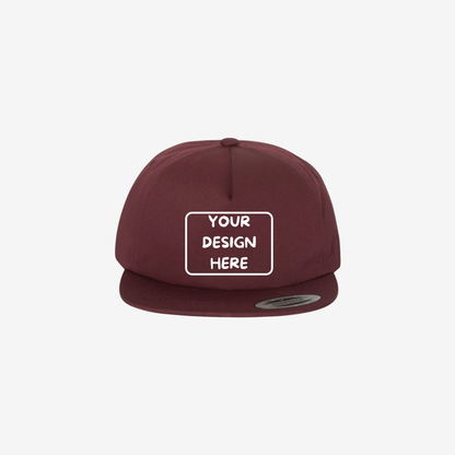 Maroon YP Classics 6502 lightly structured five-panel snapback cap with a high-profile crown and flat bill