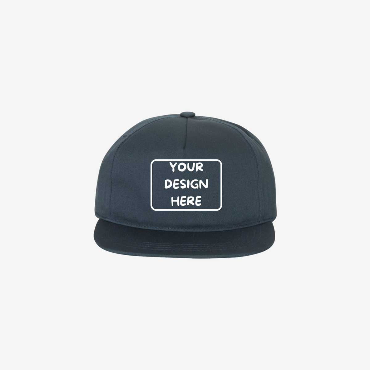 Navy YP Classics 6502 lightly structured five-panel snapback cap with a high-profile crown and flat bill