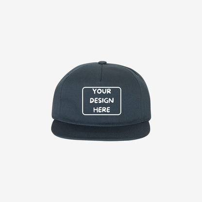 Navy YP Classics 6502 lightly structured five-panel snapback cap with a high-profile crown and flat bill