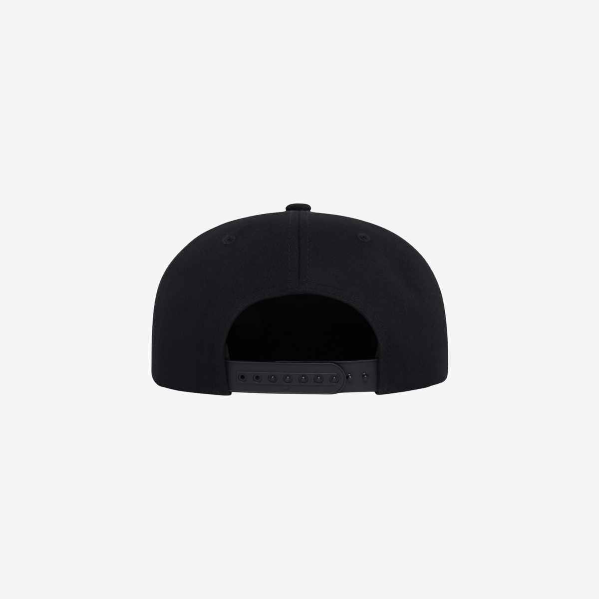 Back view of Black YP Classics 6502BD five-panel rope cap showing the adjustable snapback closure