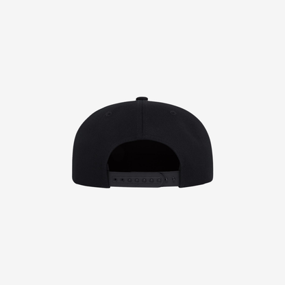 Back view of Black YP Classics 6502BD five-panel rope cap showing the adjustable snapback closure