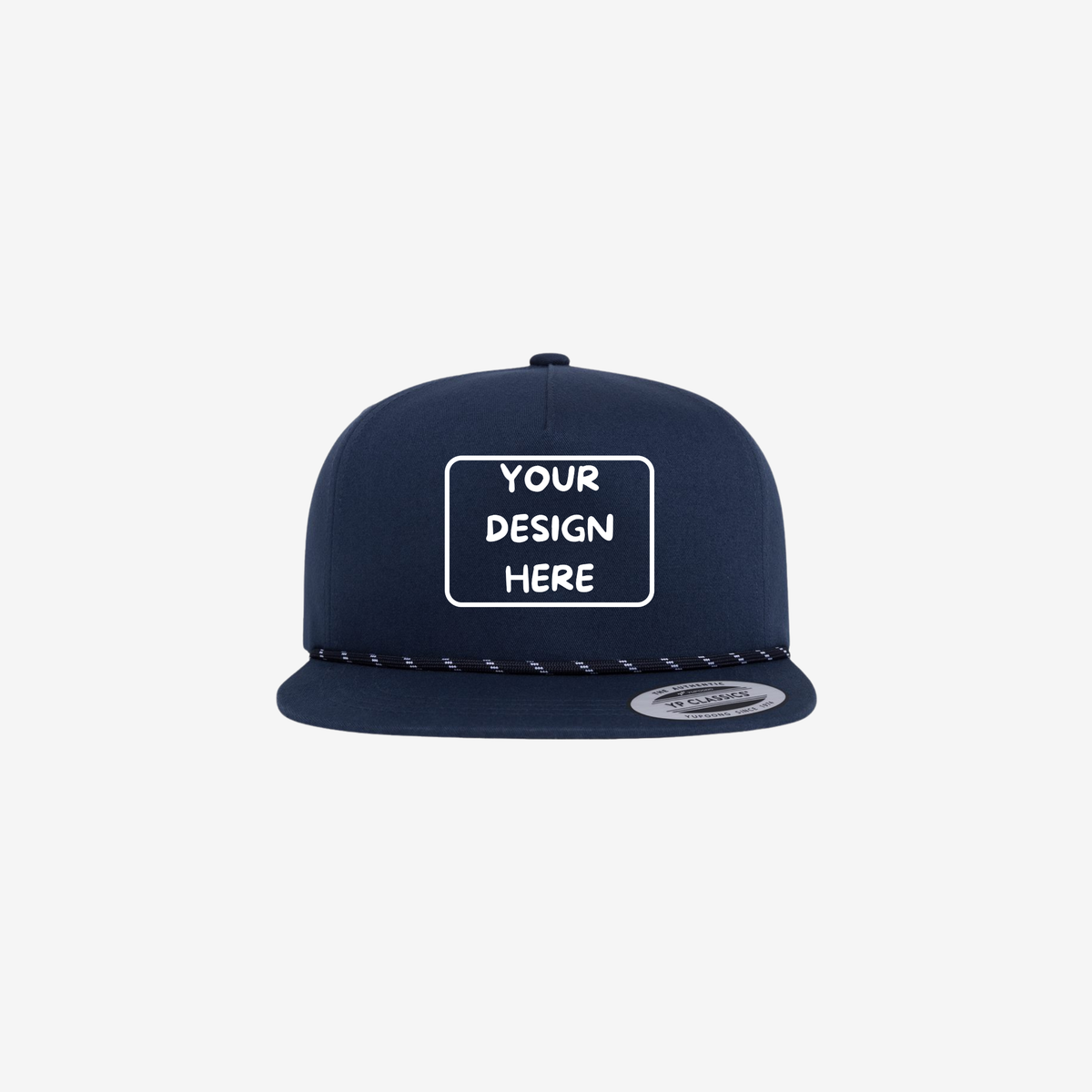 Navy YP Classics 6502BD lightly structured five-panel rope cap with a braided rope accent and flat bill