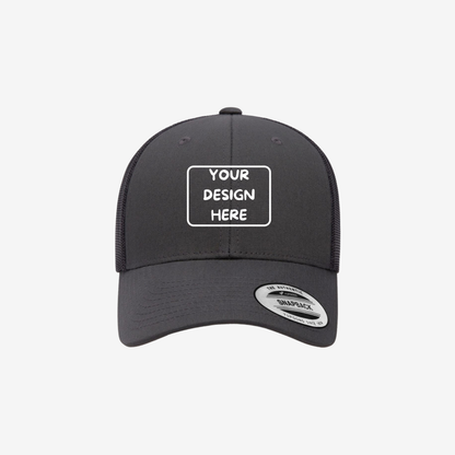 Charcoal YP Classics 6601 Elite low-profile trucker hat with a curved bill and mesh back